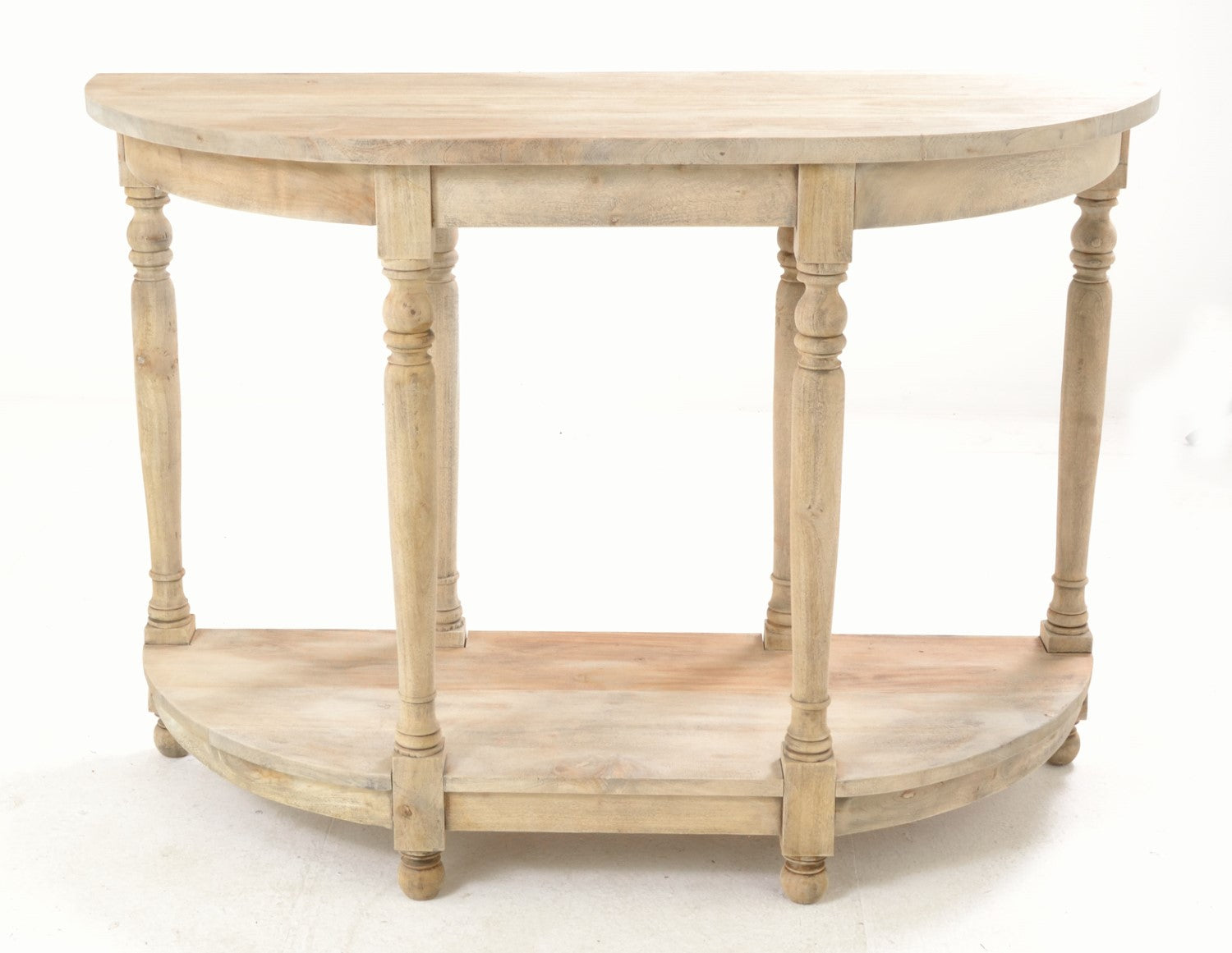 Vintage Style Solid Wood Small Half Moon Console Table with Lower Shelf