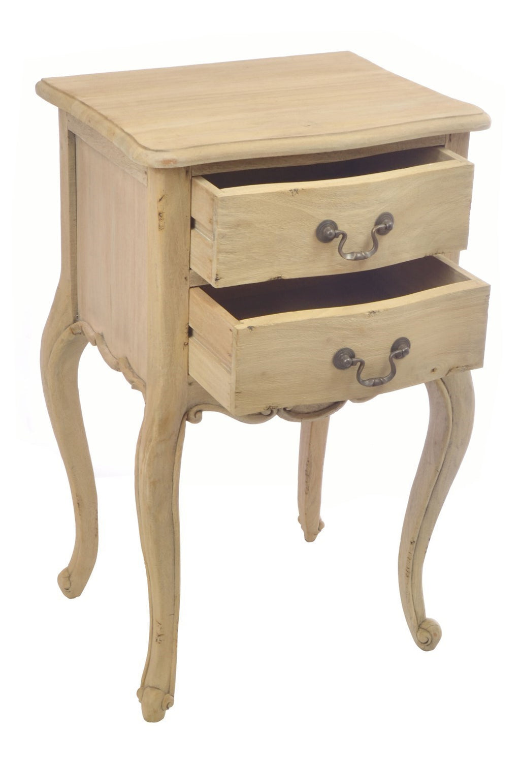 French Carved Natural Wood Bedside Lamp Table Cabriole Legs