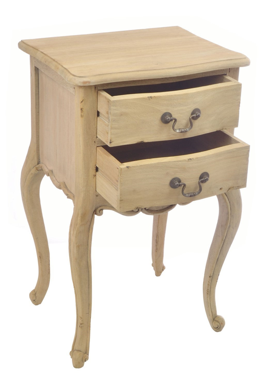 French Carved Natural Wood Bedside Lamp Table Cabriole Legs