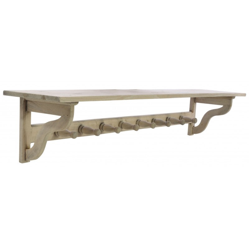 Vintage Rustic Mahogany Wood 150cm Wide Wall Coat Rack with Shelf