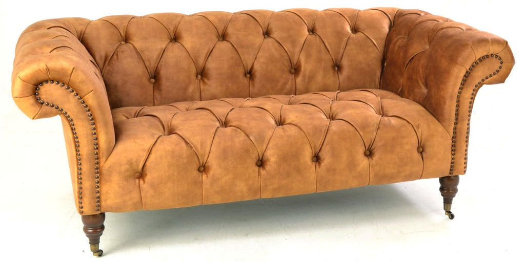 Gold Velvet Fabric Upholstered Buttoned and Pleated Chesterfield Sofa