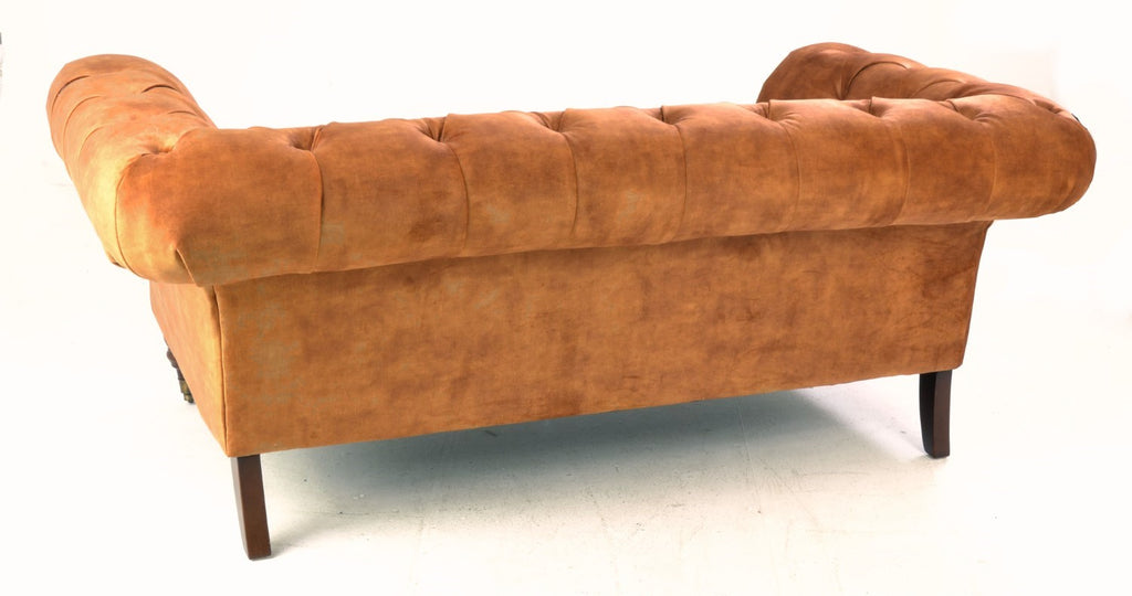 Gold Velvet Fabric Upholstered Buttoned and Pleated Chesterfield Sofa