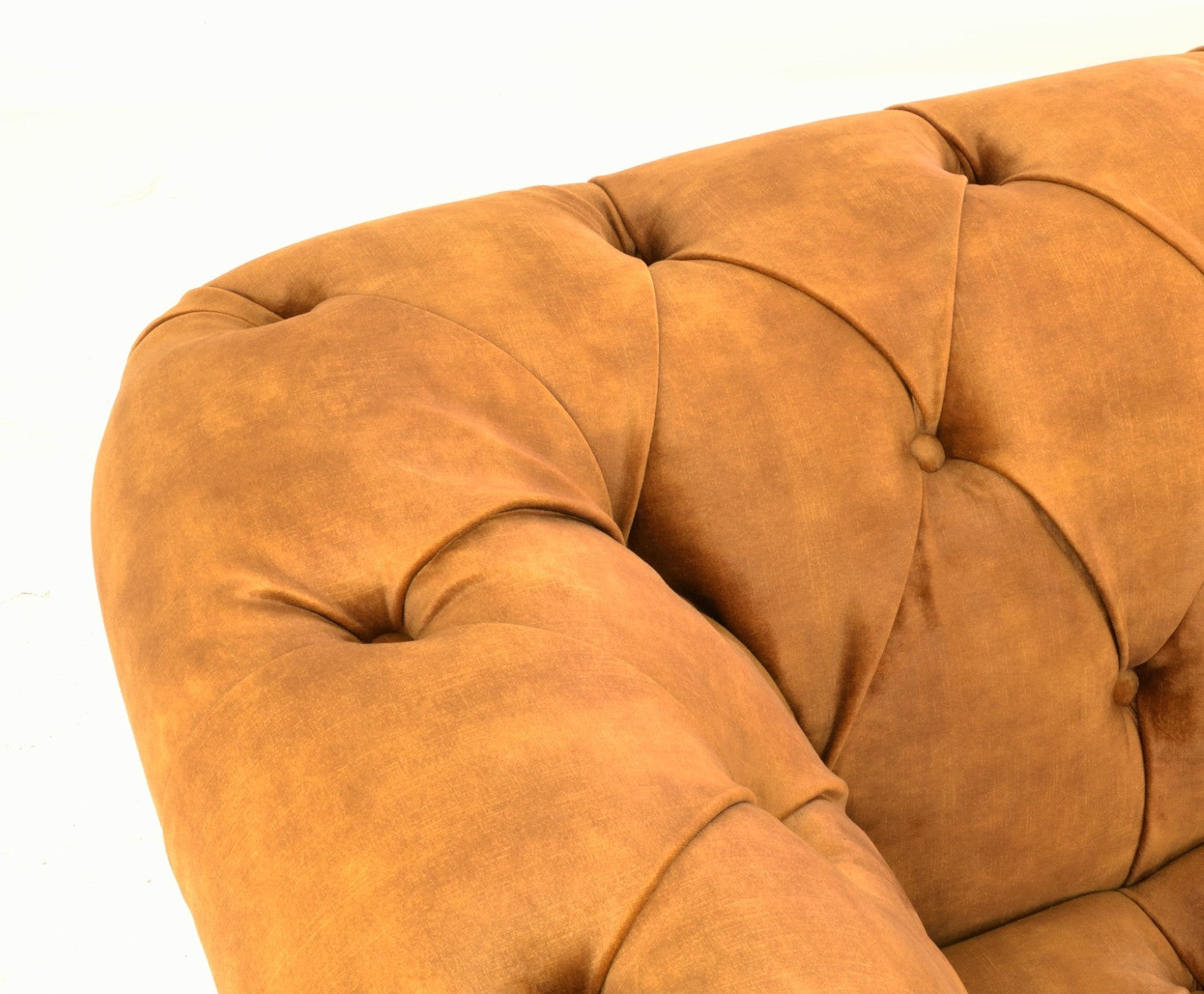 Gold Velvet Fabric Upholstered Buttoned and Pleated Chesterfield Sofa