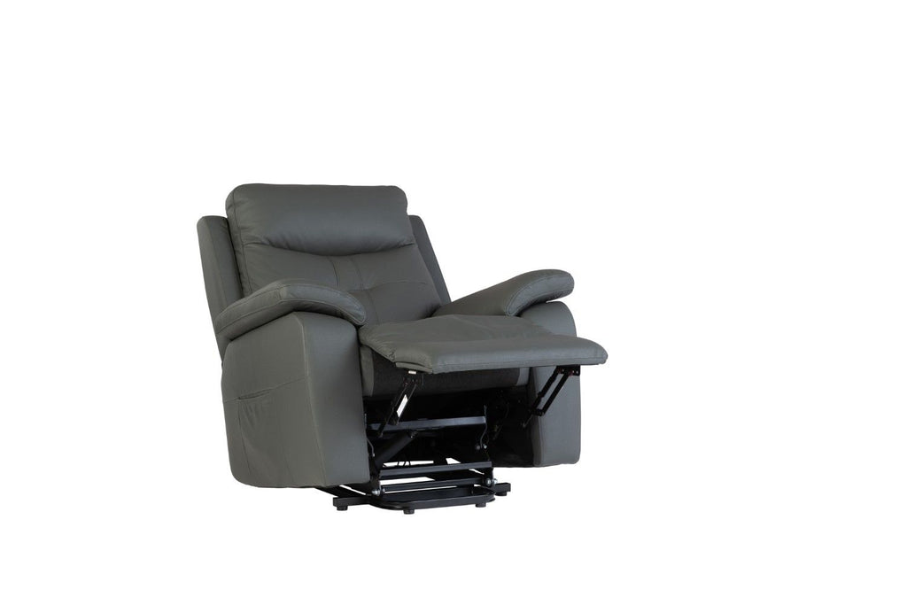 Charcoal Leather Upholstered Electric Power Recliner - Home Furniture Interiors