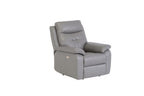 Grey Leather Electric Power Recliner with USB Charger - Home Furniture Interiors