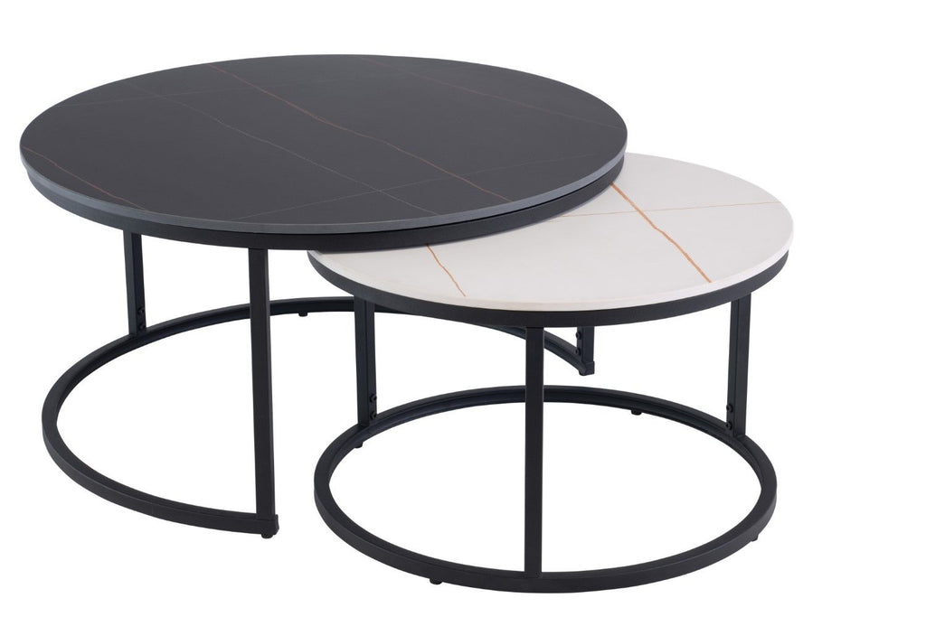 Black and White Marble Effect Round Nest of 2 Coffee Tables