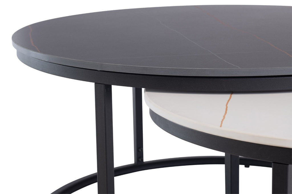 Black and White Marble Effect Round Nest of 2 Coffee Tables