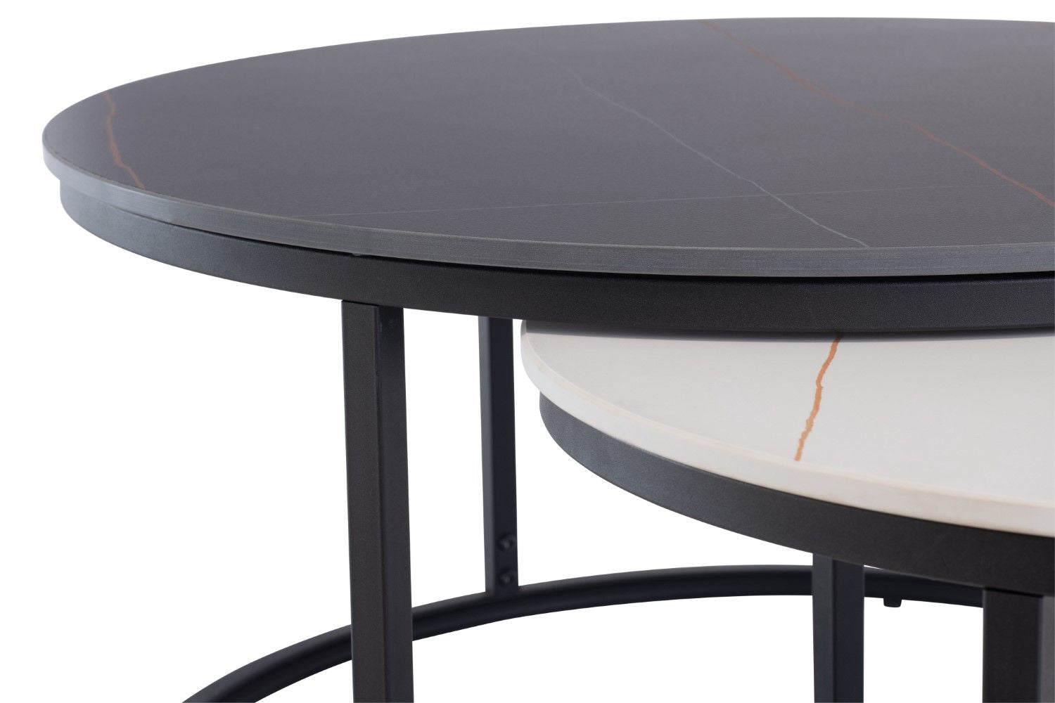 Black and White Marble Effect Round Nest of 2 Coffee Tables