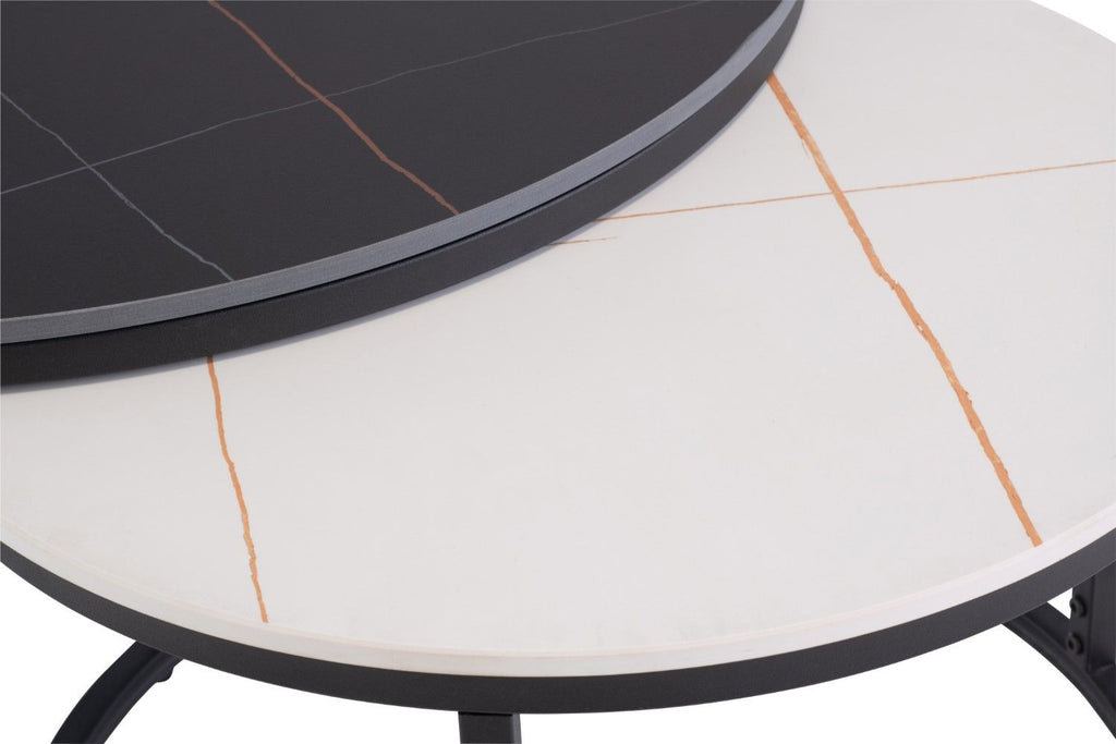 Black and White Marble Effect Round Nest of 2 Coffee Tables