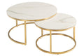 Gold Marble Effect Round Coffee Table Set Metal Frame