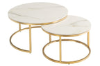 Gold Marble Effect Round Coffee Table Set Metal Frame