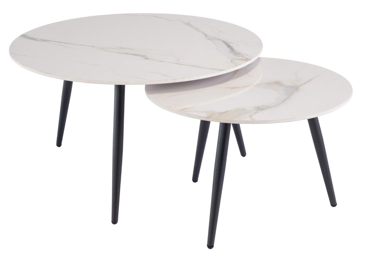 Gold Stone Marble Effect Round Nest of 2 Coffee Tables