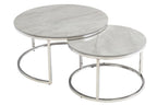 Grey Marble Effect Chrome Round Nest of 2 Coffee Tables