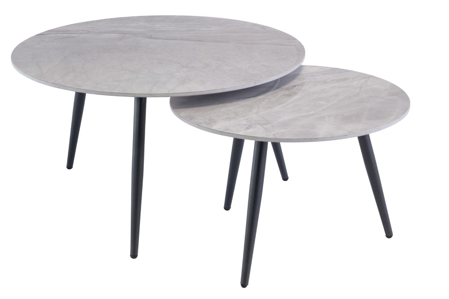 Grey Stone Marble Effect Round Nest of 2 Coffee Tables