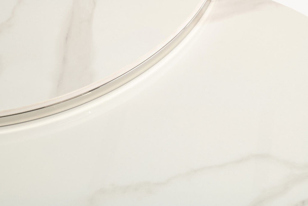 White Marble Effect Chrome Round Nest of 2 Coffee Tables - Home Furniture Interiors