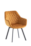 Antique Gold Velvet Swivel Dining Chair Black Metal Legs