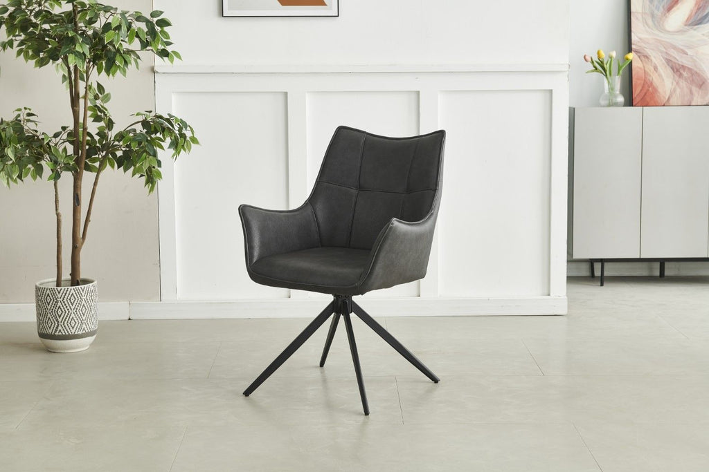Charcoal Leather Effect Wing Back Dining Armchair