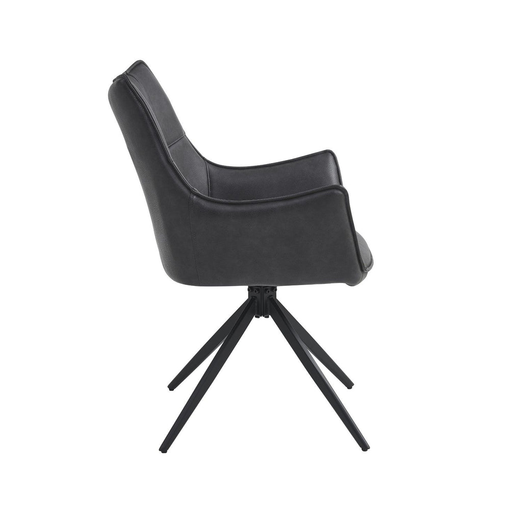Charcoal Leather Effect Wing Back Dining Armchair - Home Furniture Interiors