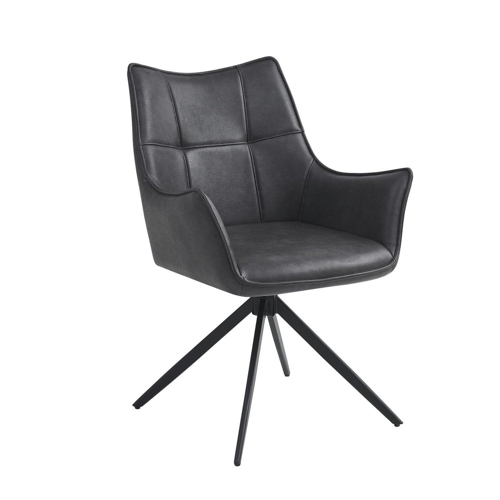 Charcoal Leather Effect Wing Back Dining Armchair - Home Furniture Interiors