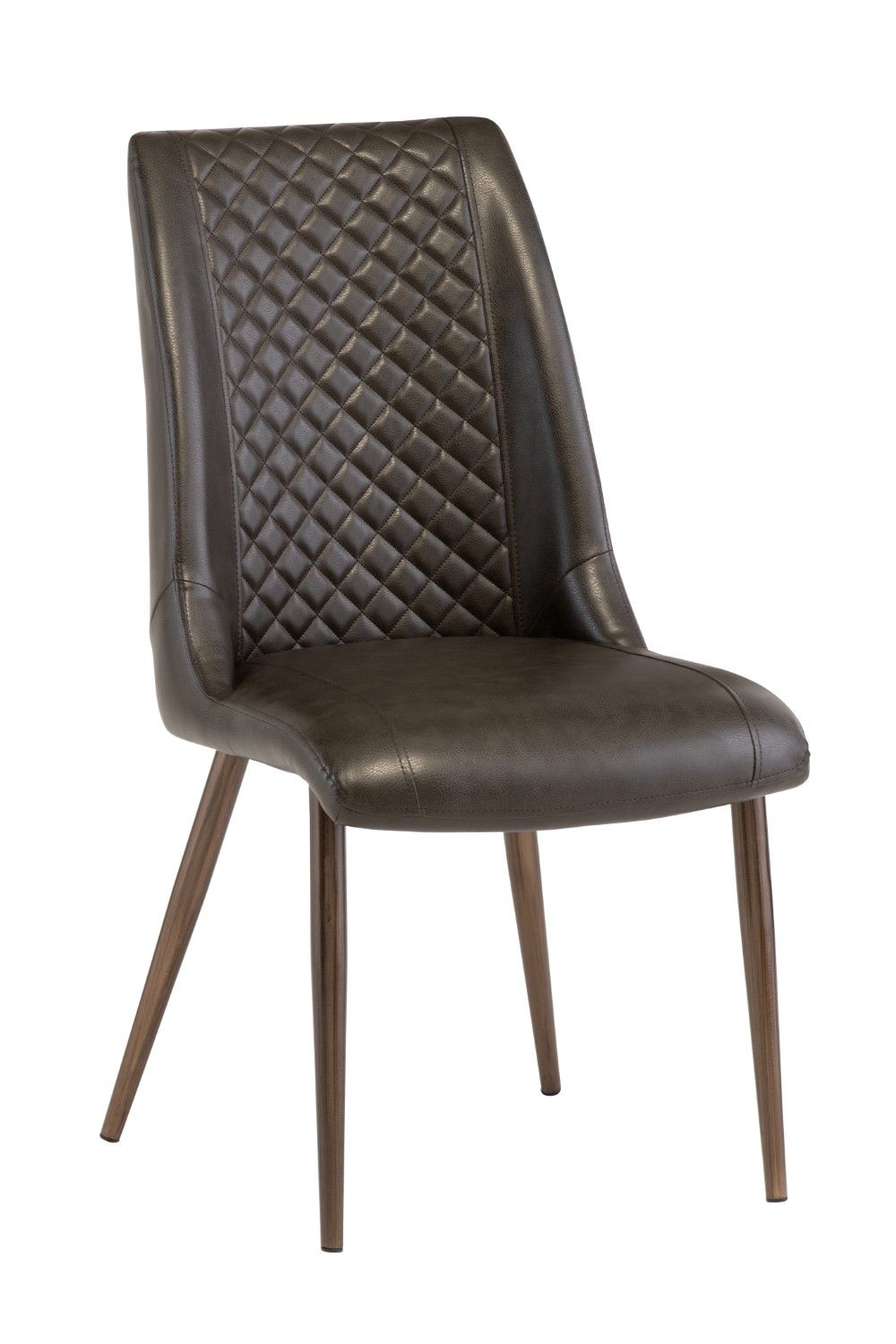 Dark Brown Leather Effect Dining Chair Antique Brass Legs