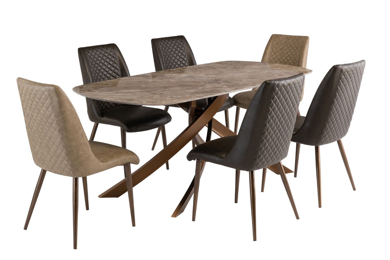 Dark Brown Leather Effect Dining Chair Antique Brass Legs - Home Furniture Interiors