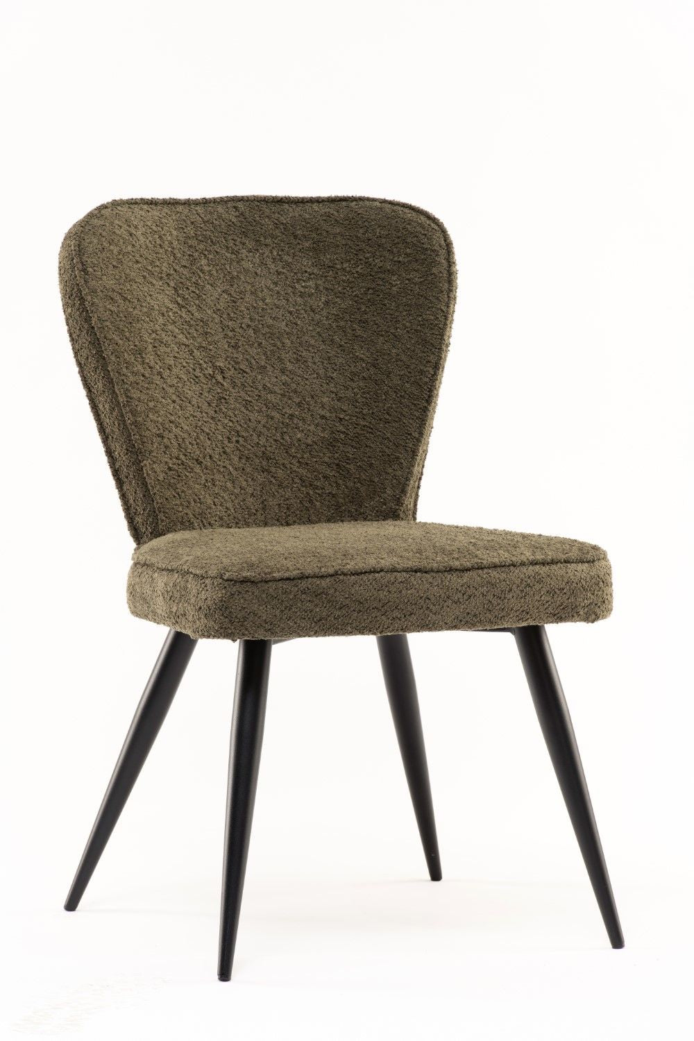 Green Boucle Fabric Curved Back Padded Dining Chair