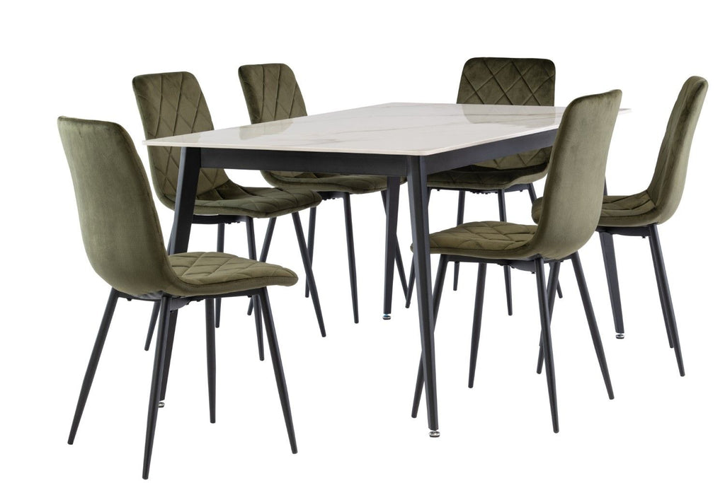 Green Velvet Dining Chair Curved Diamond Stitched Back - Home Furniture Interiors