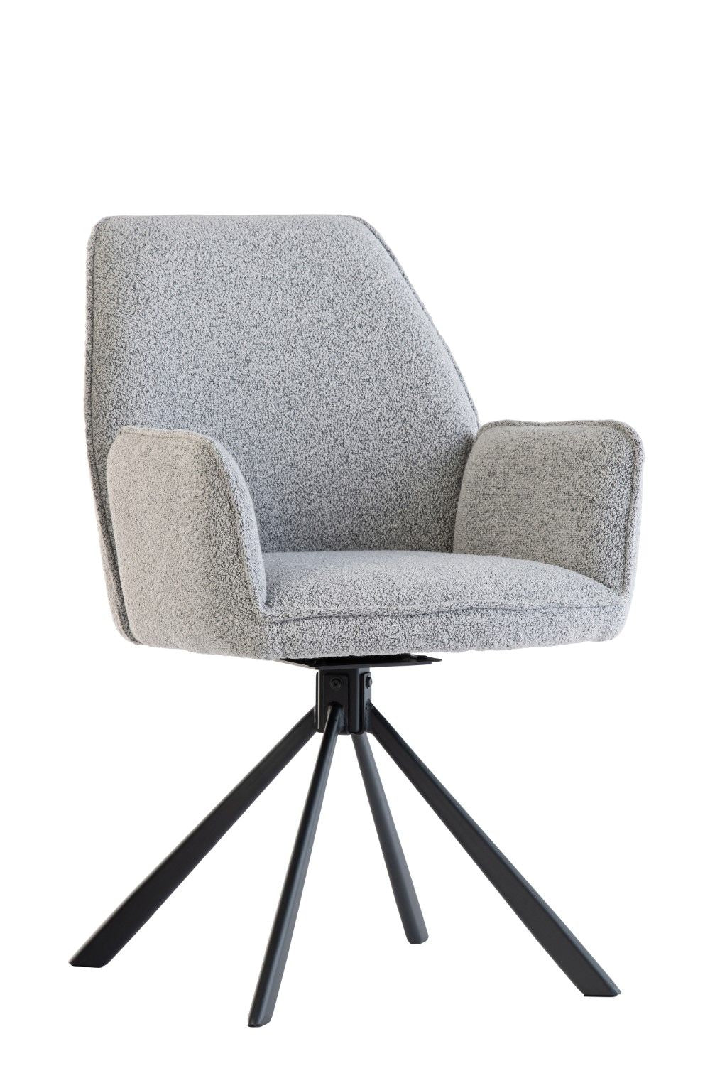Grey Boucle Fabric Swivel Dining Chair Black Metal Legs