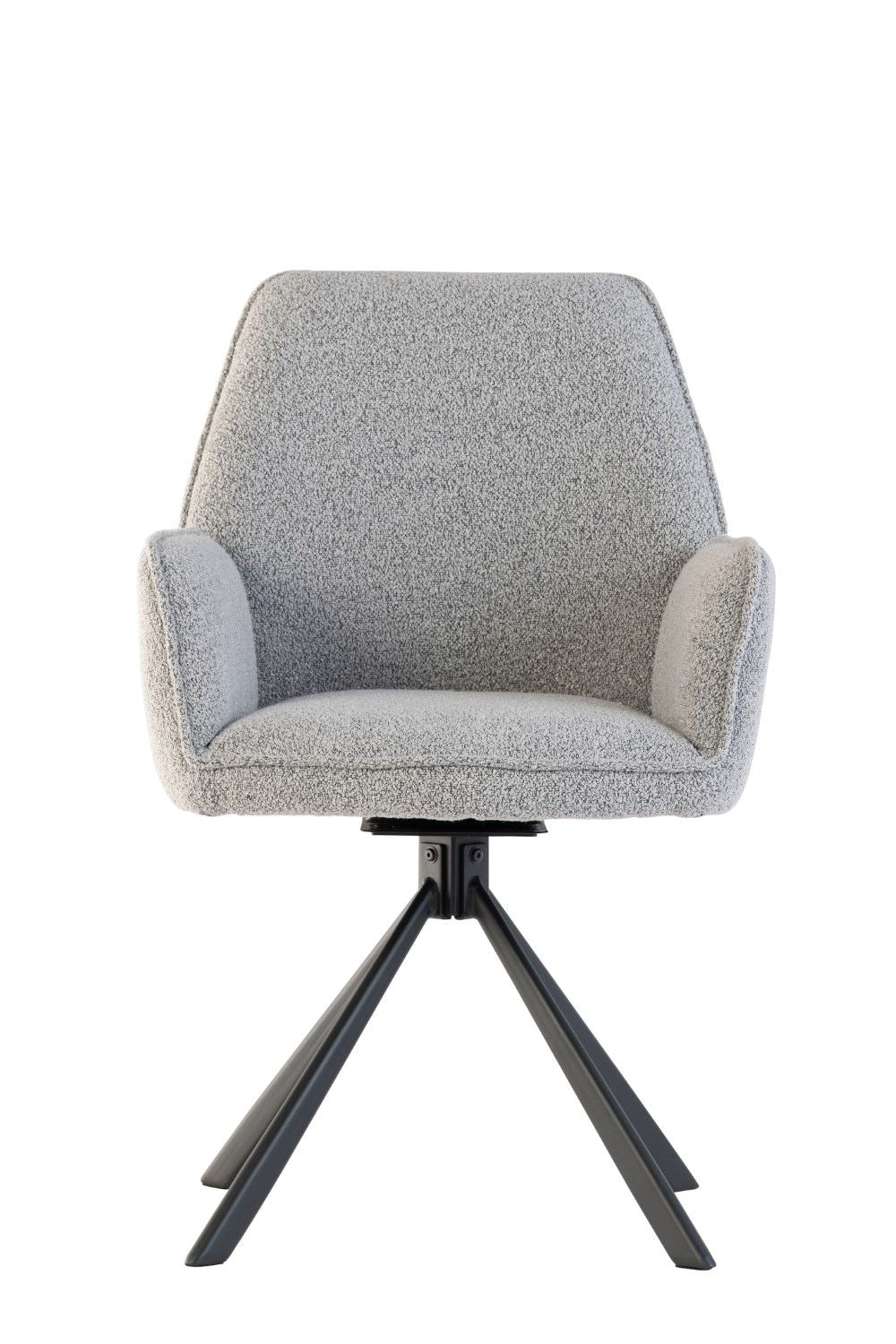 Grey Boucle Fabric Swivel Dining Chair Black Metal Legs - Home Furniture Interiors
