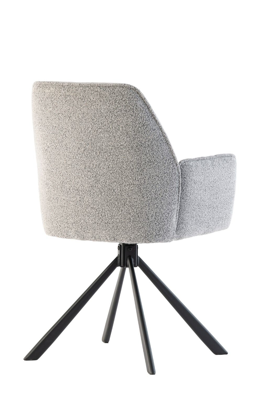 Grey Boucle Fabric Swivel Dining Chair Black Metal Legs - Home Furniture Interiors