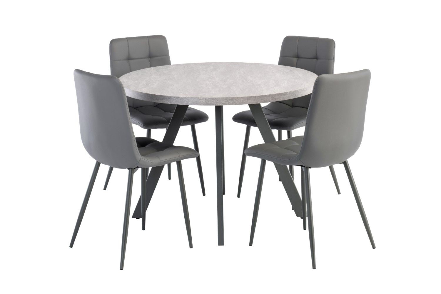 Grey Leather Effect Dining Chair Square Stitched Back