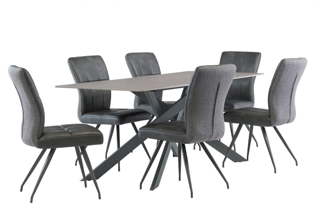 Grey Leather Effect Front and Fabric Back Dining Chair - Home Furniture Interiors