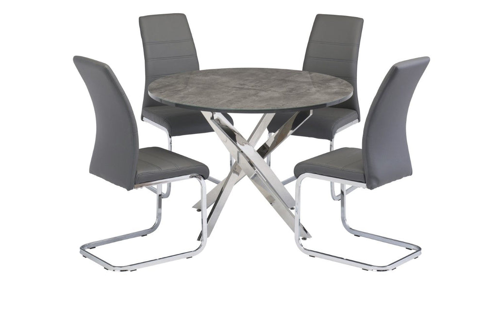 Grey Leather Effect Horizontal Stitched Dining Chair - Home Furniture Interiors