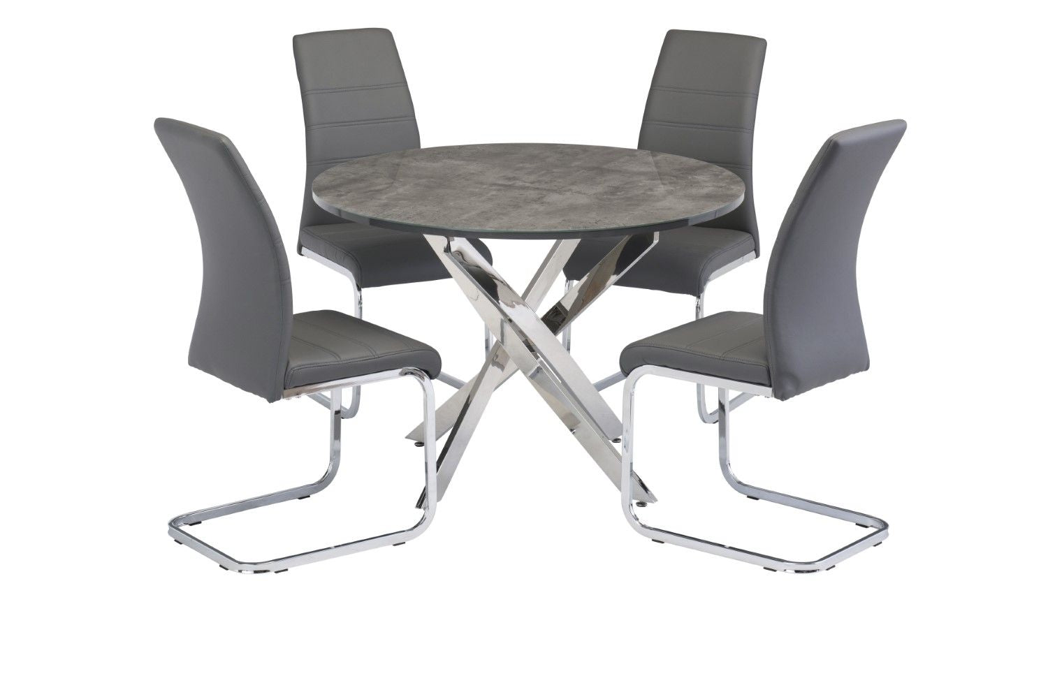 Grey Leather Effect Horizontal Stitched Dining Chair