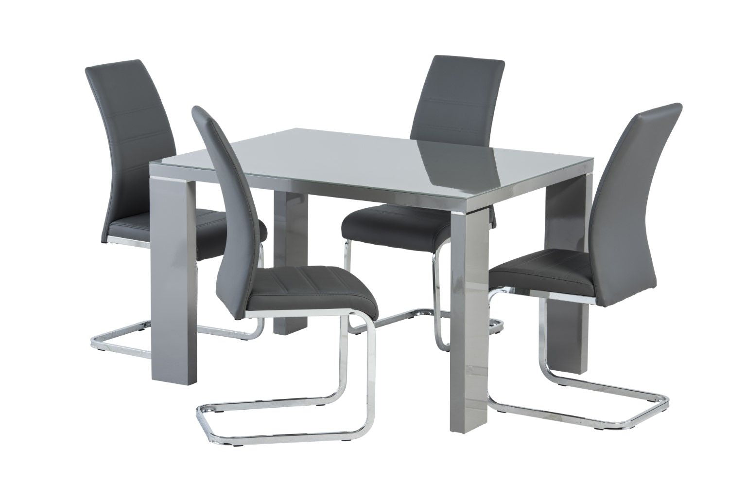 Grey Leather Effect Horizontal Stitched Dining Chair - Home Furniture Interiors