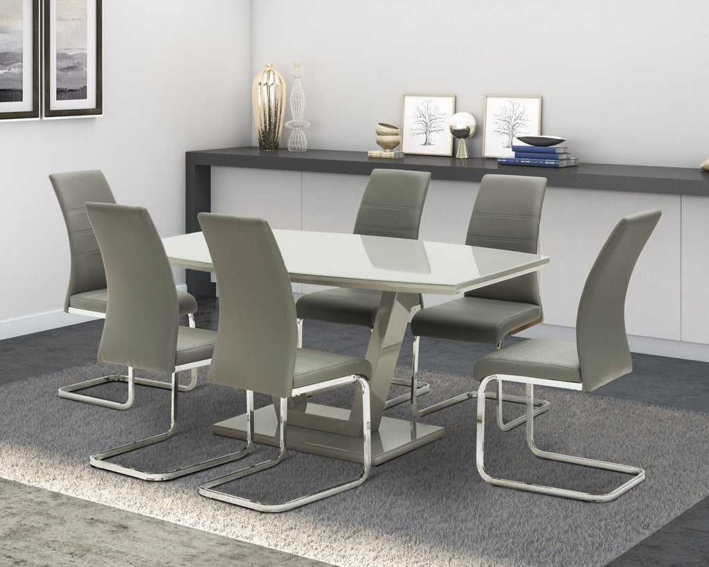 Grey Leather Effect Horizontal Stitched Dining Chair - Home Furniture Interiors