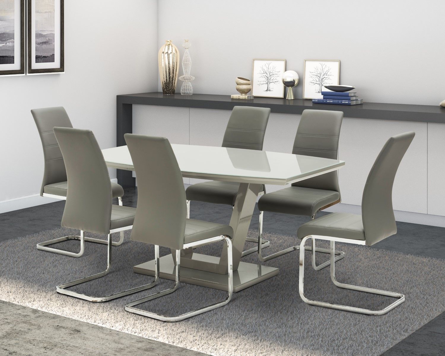 Grey Leather Effect Horizontal Stitched Dining Chair - Home Furniture Interiors