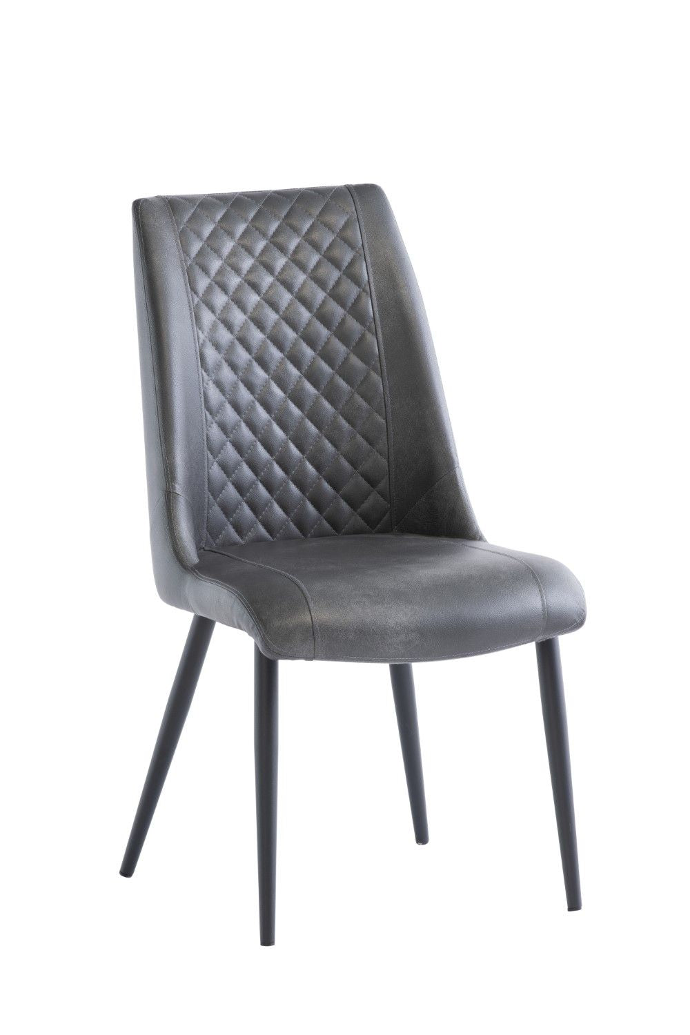 Grey Leather Effect Stitched Dining Chair Black Legs