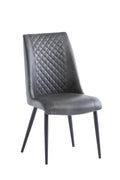 Grey Leather Effect Stitched Dining Chair Black Legs