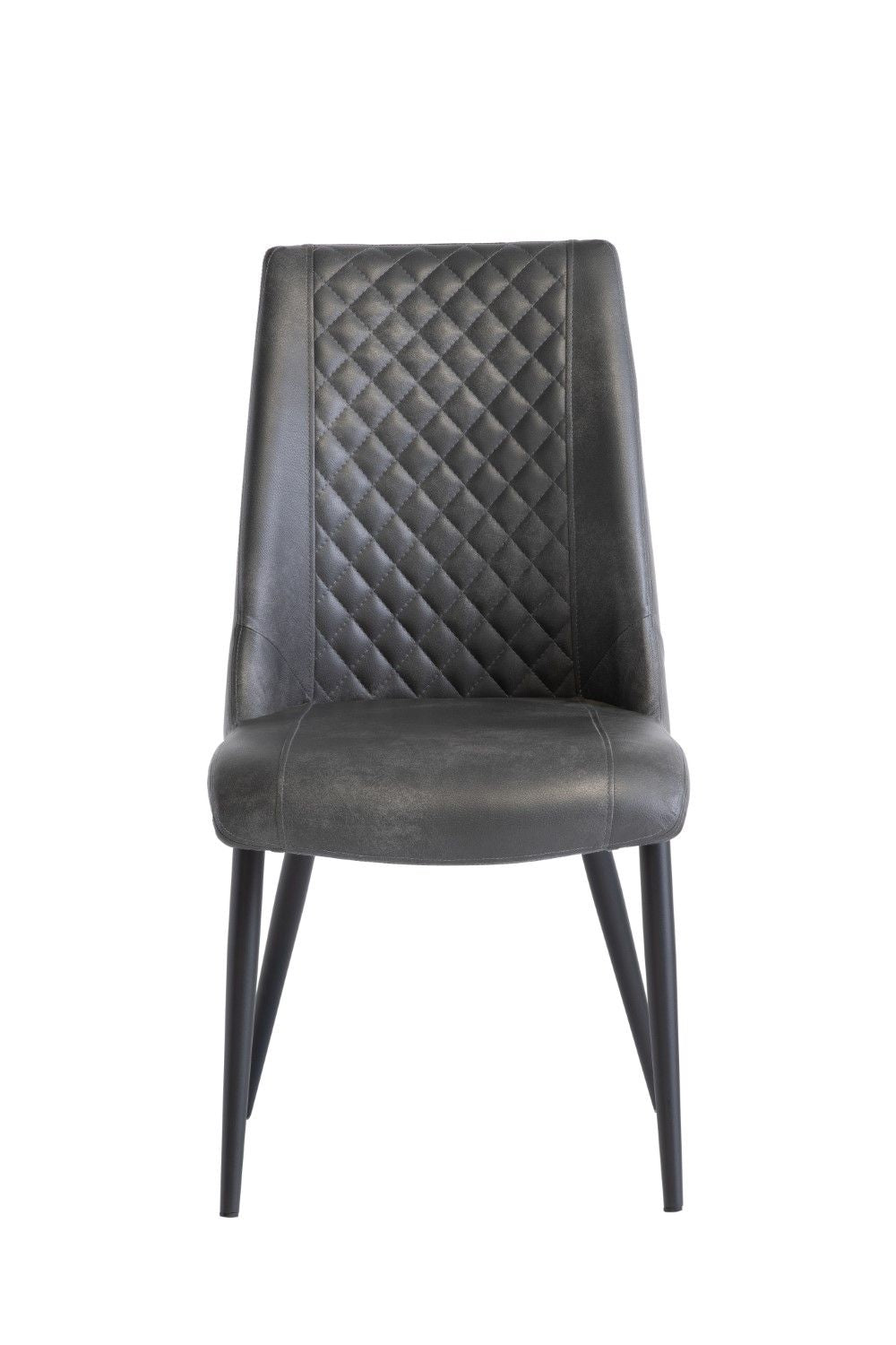 Grey Leather Effect Stitched Dining Chair Black Legs - Home Furniture Interiors