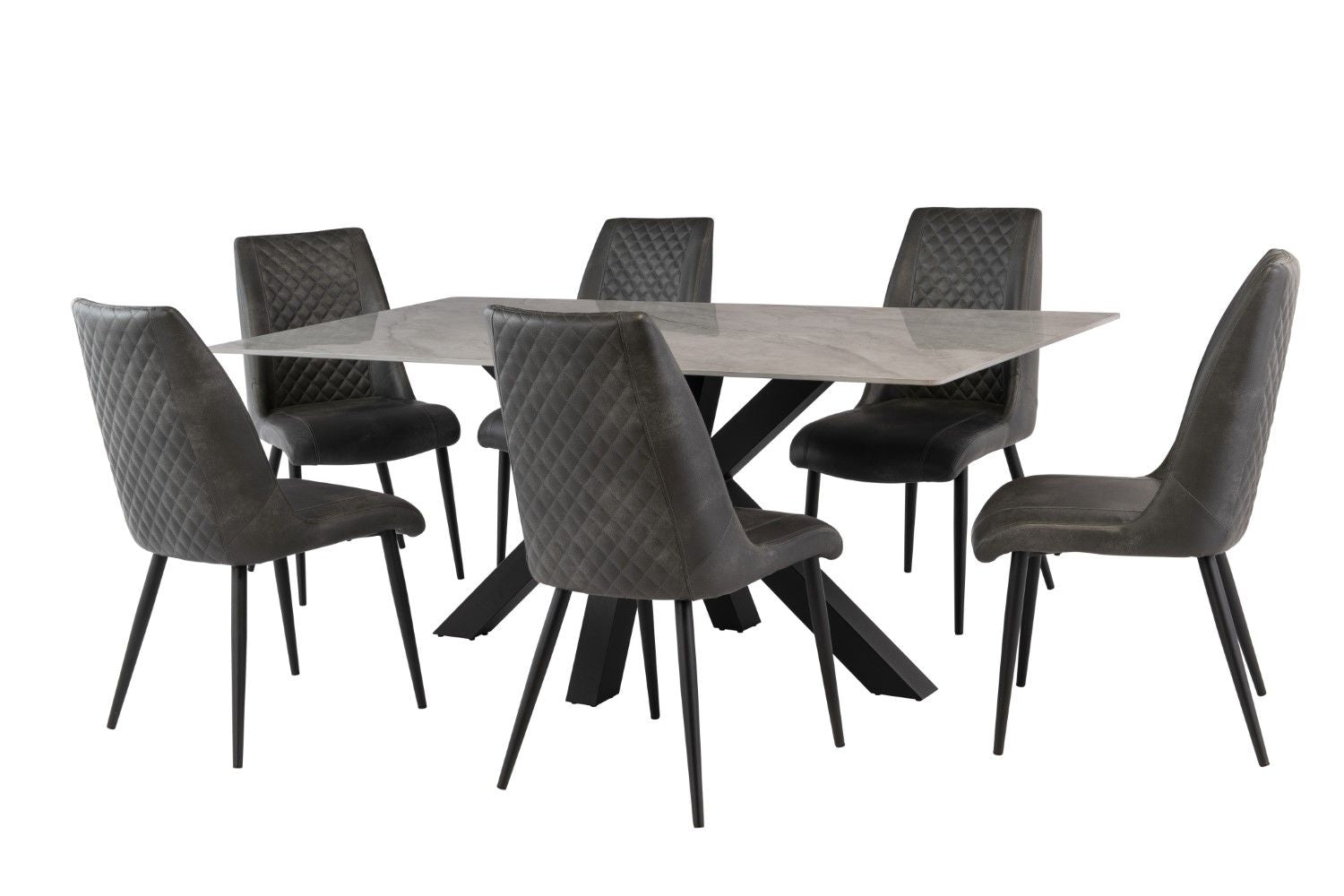 Grey Leather Effect Stitched Dining Chair Black Legs - Home Furniture Interiors