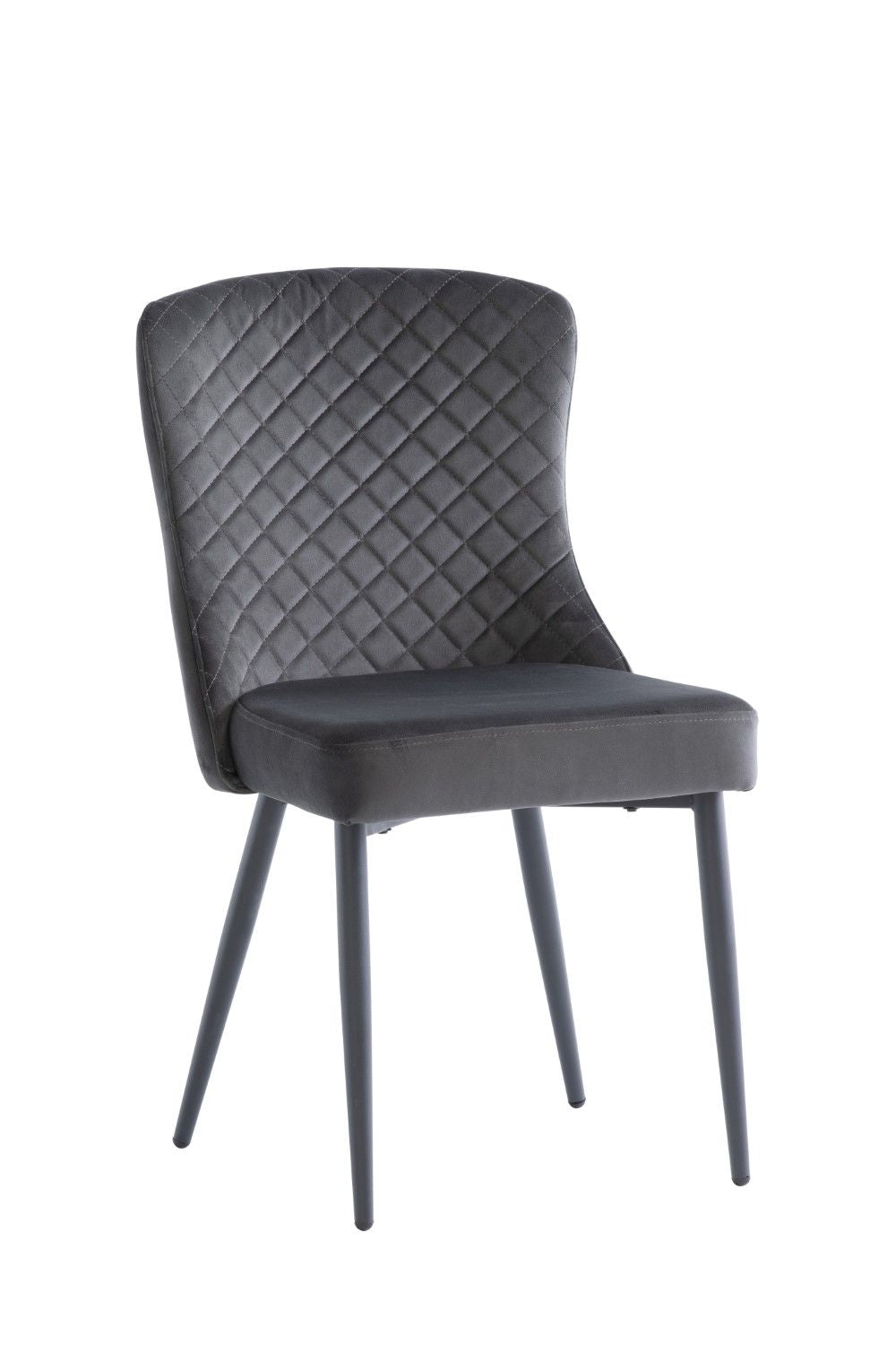 Grey Velvet Quilted Back Dining Chair Metal Legs