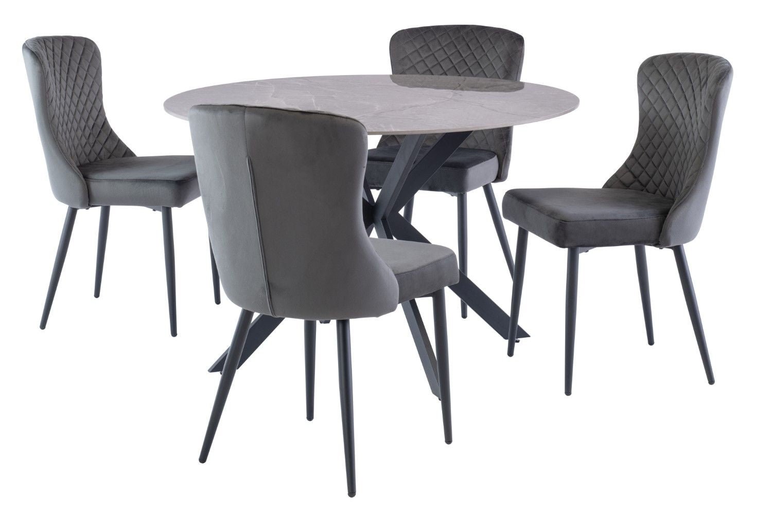 Grey Velvet Quilted Back Dining Chair Metal Legs