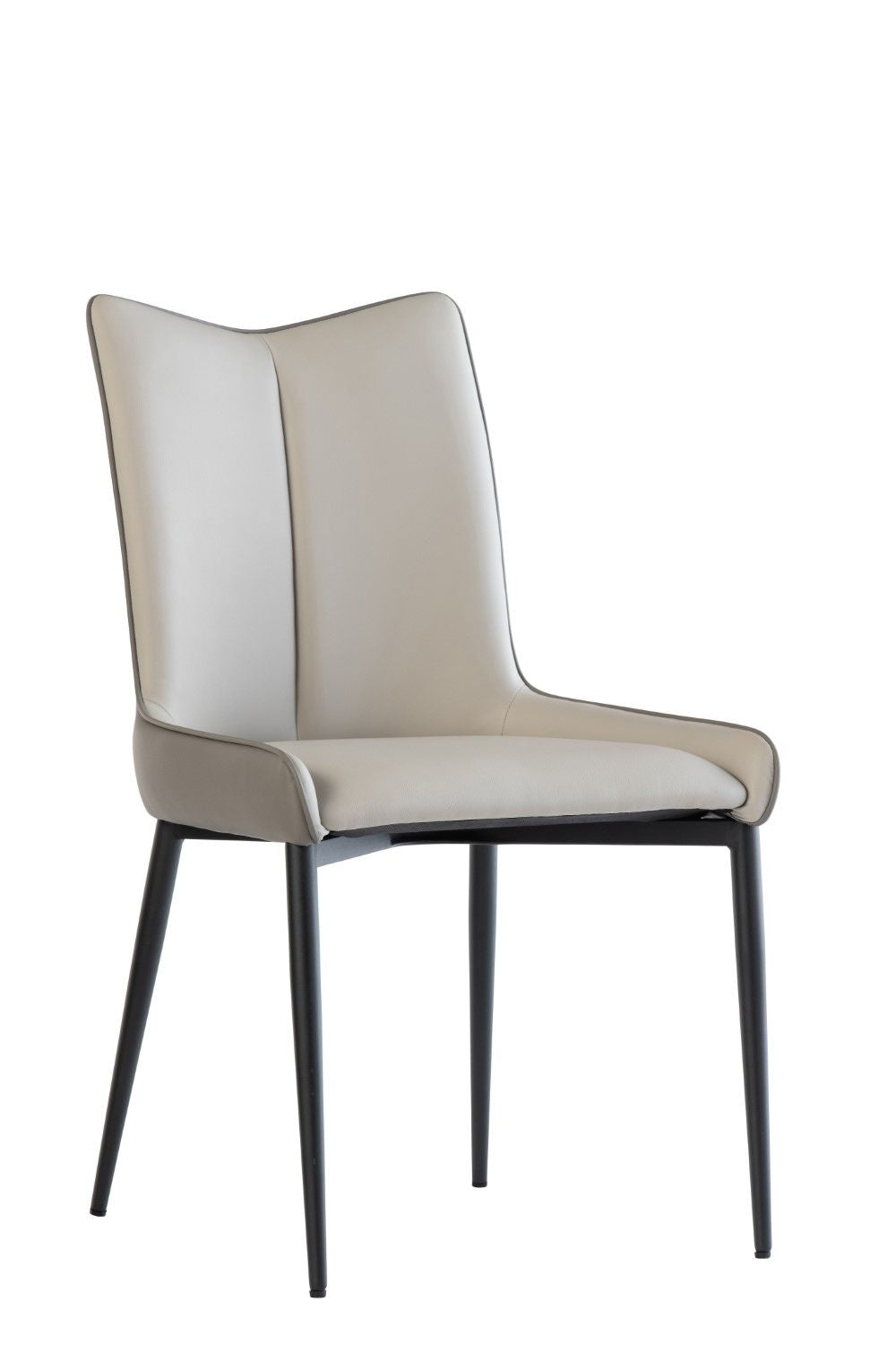 Light Grey Leather Effect Dining Chair with Piping Detail