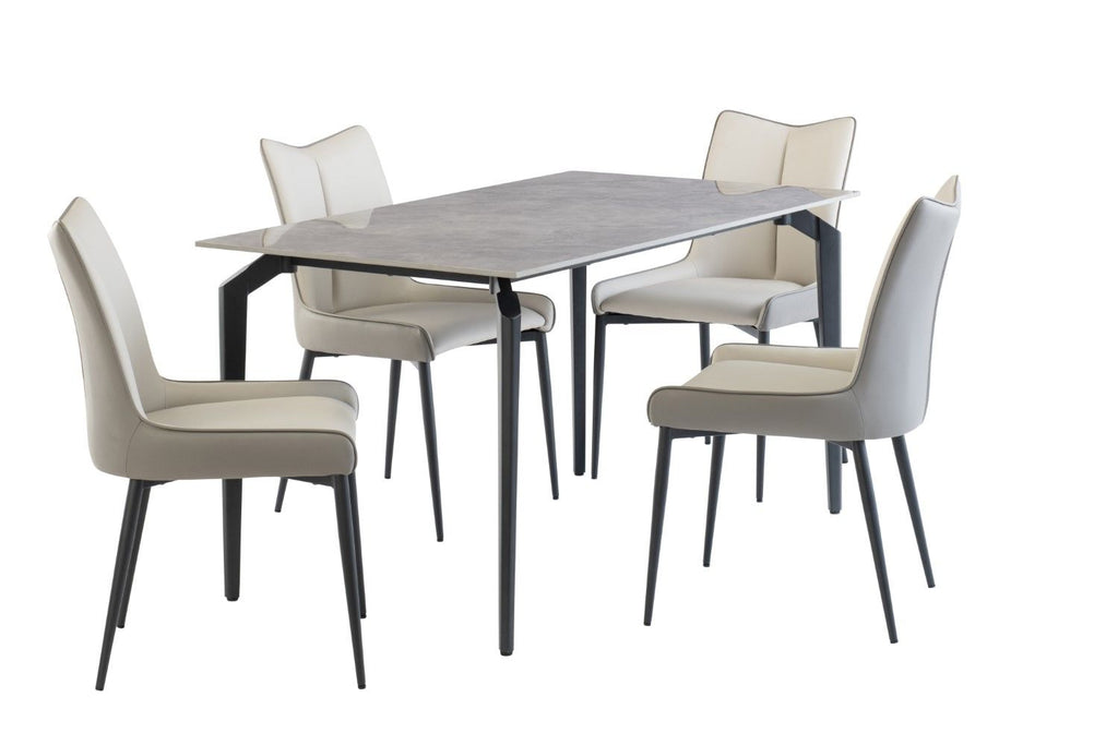 Light Grey Leather Effect Dining Chair with Piping Detail - Home Furniture Interiors