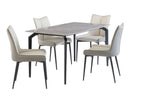 Light Grey Leather Effect Dining Chair with Piping Detail - Home Furniture Interiors