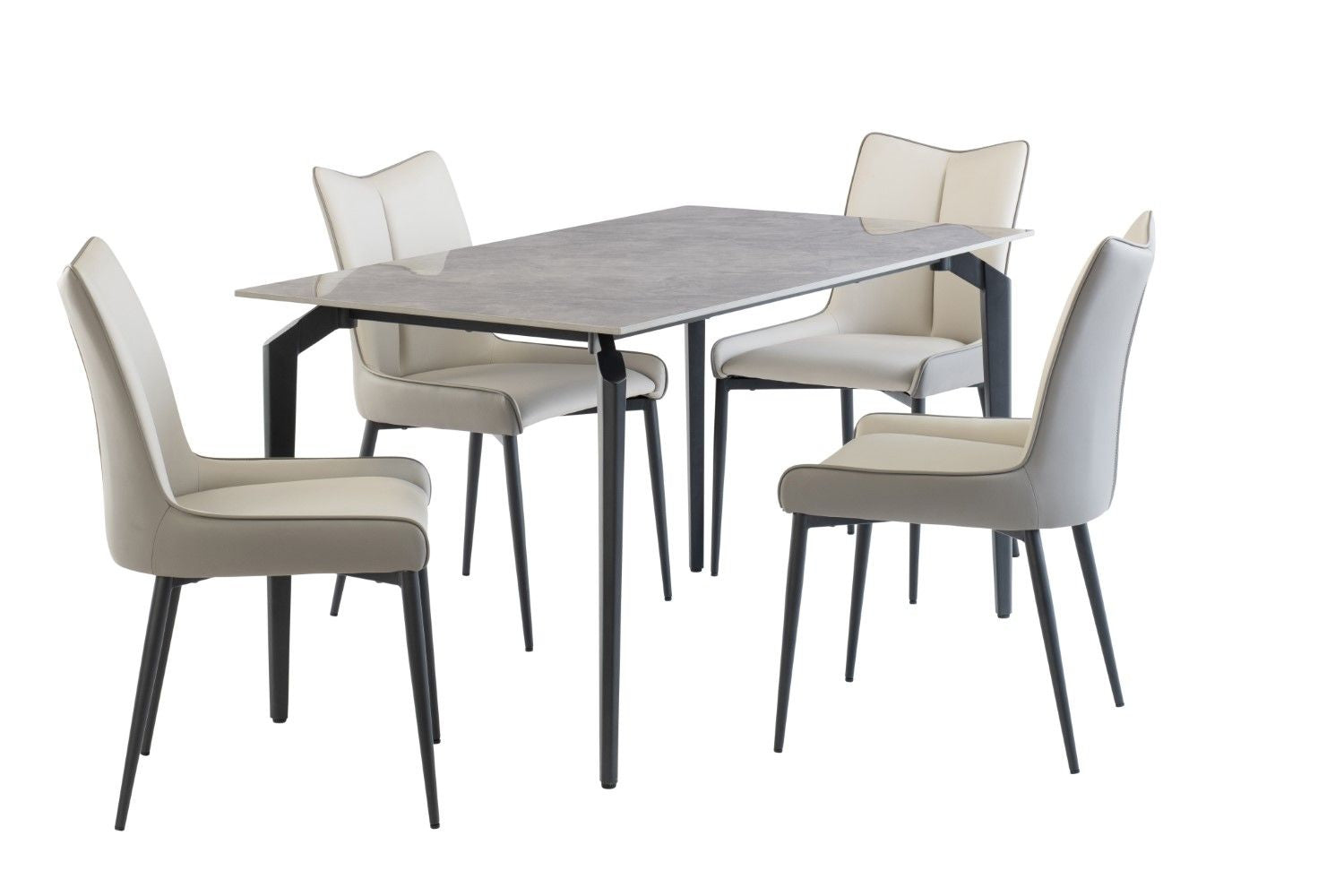 Light Grey Leather Effect Dining Chair with Piping Detail - Home Furniture Interiors