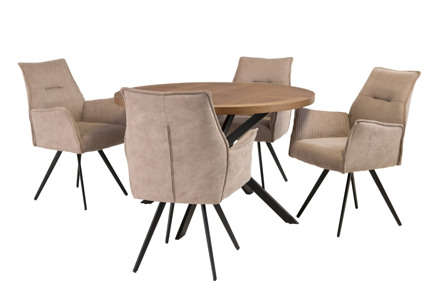 Oyster Mix Fabric Dining Armchair Black Metal Legs