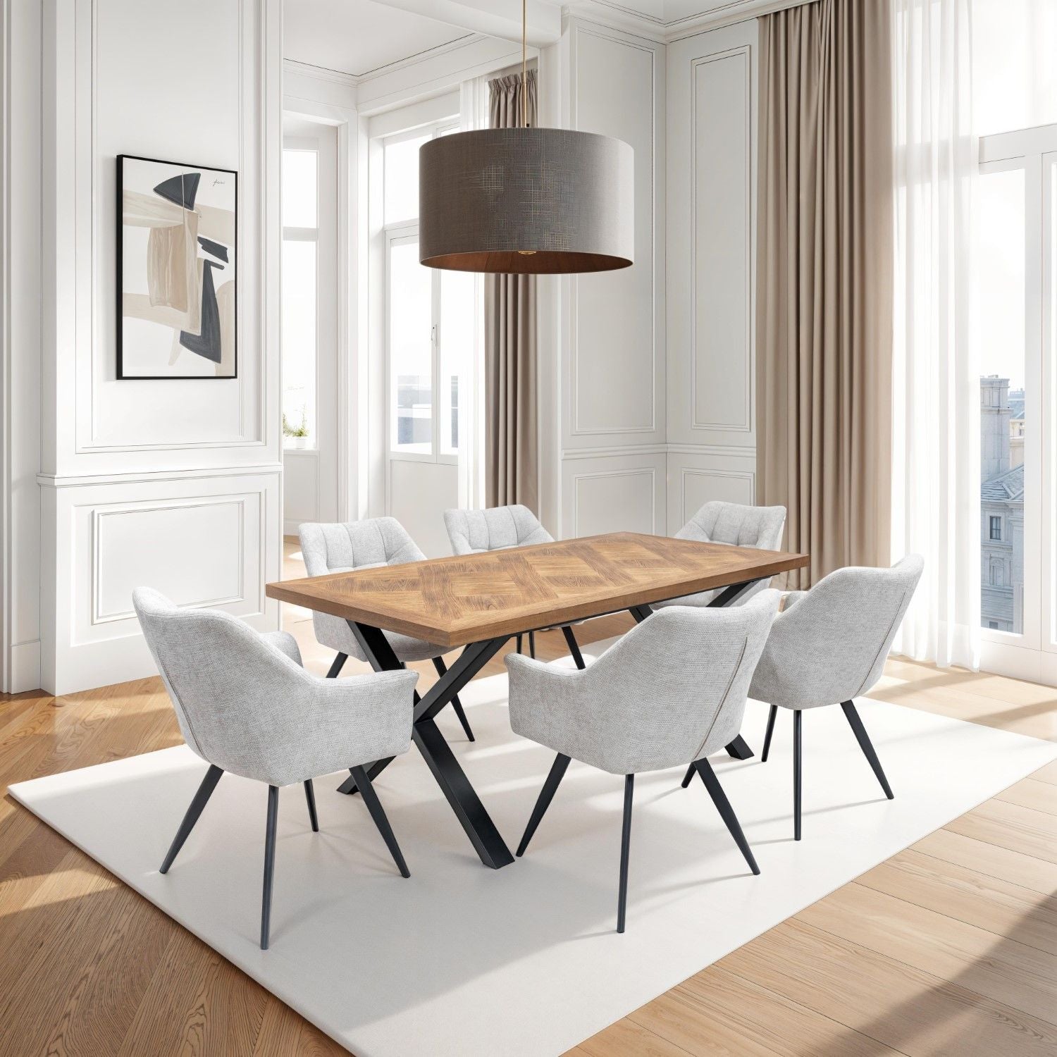 POPPY FABRIC DINING CHAIR LIGHT GREY