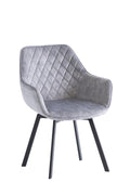 Silver Velvet Swivel Dining Chair Black Metal Legs